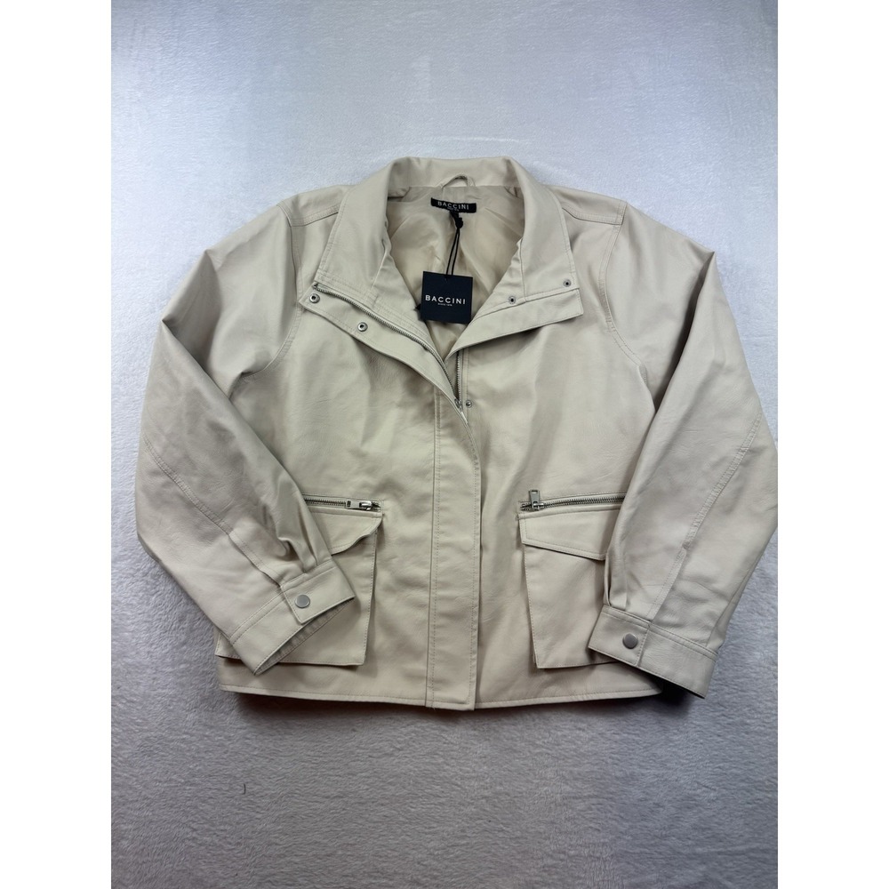 Baccini Women's Tan Zipper Front Jacket‎ Zip Pockets Vegan Leather Plus Size 2X
